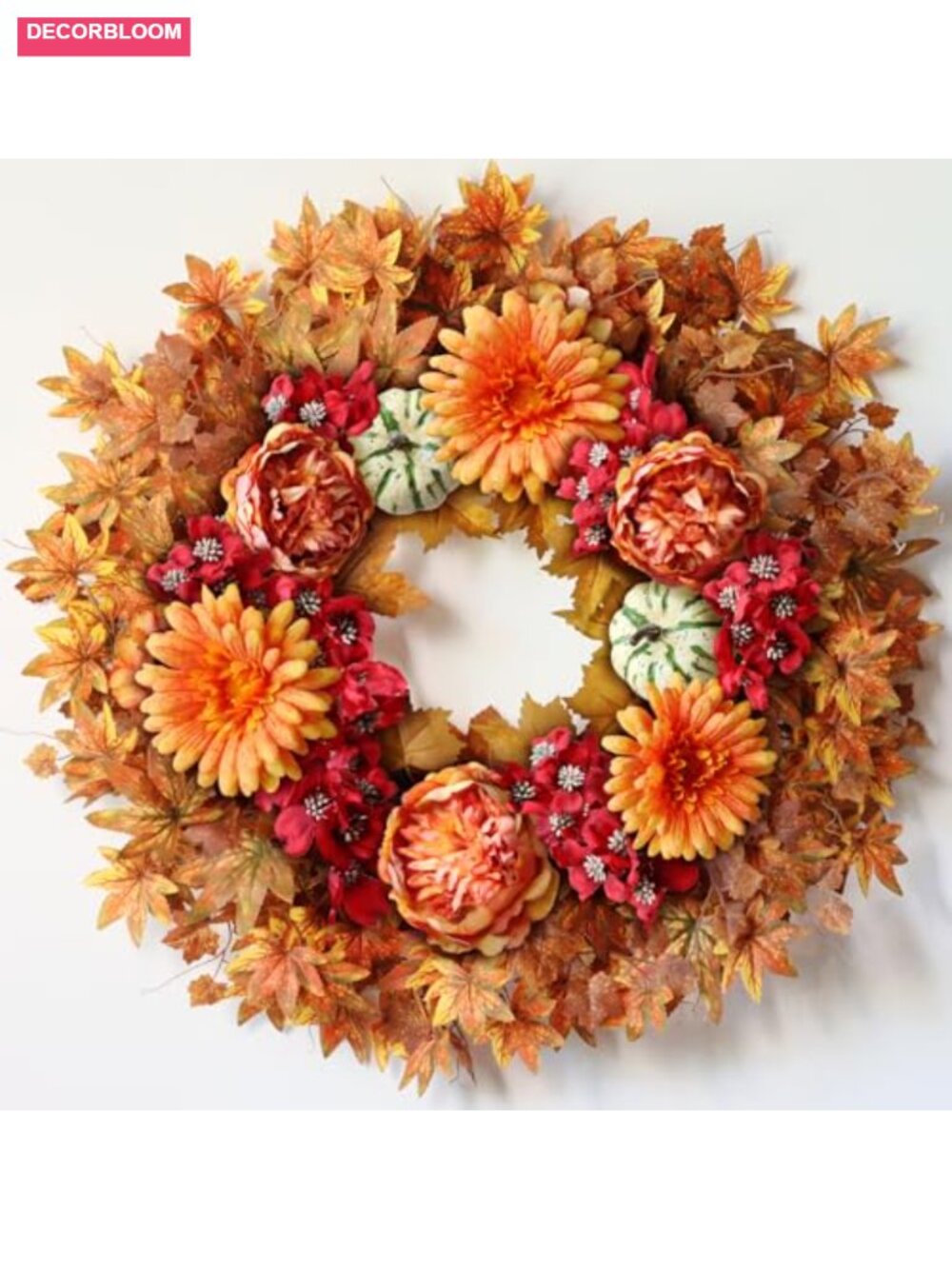 26" Artificial Fall Wreath Silk Maple Leaf Front Door Home Decor